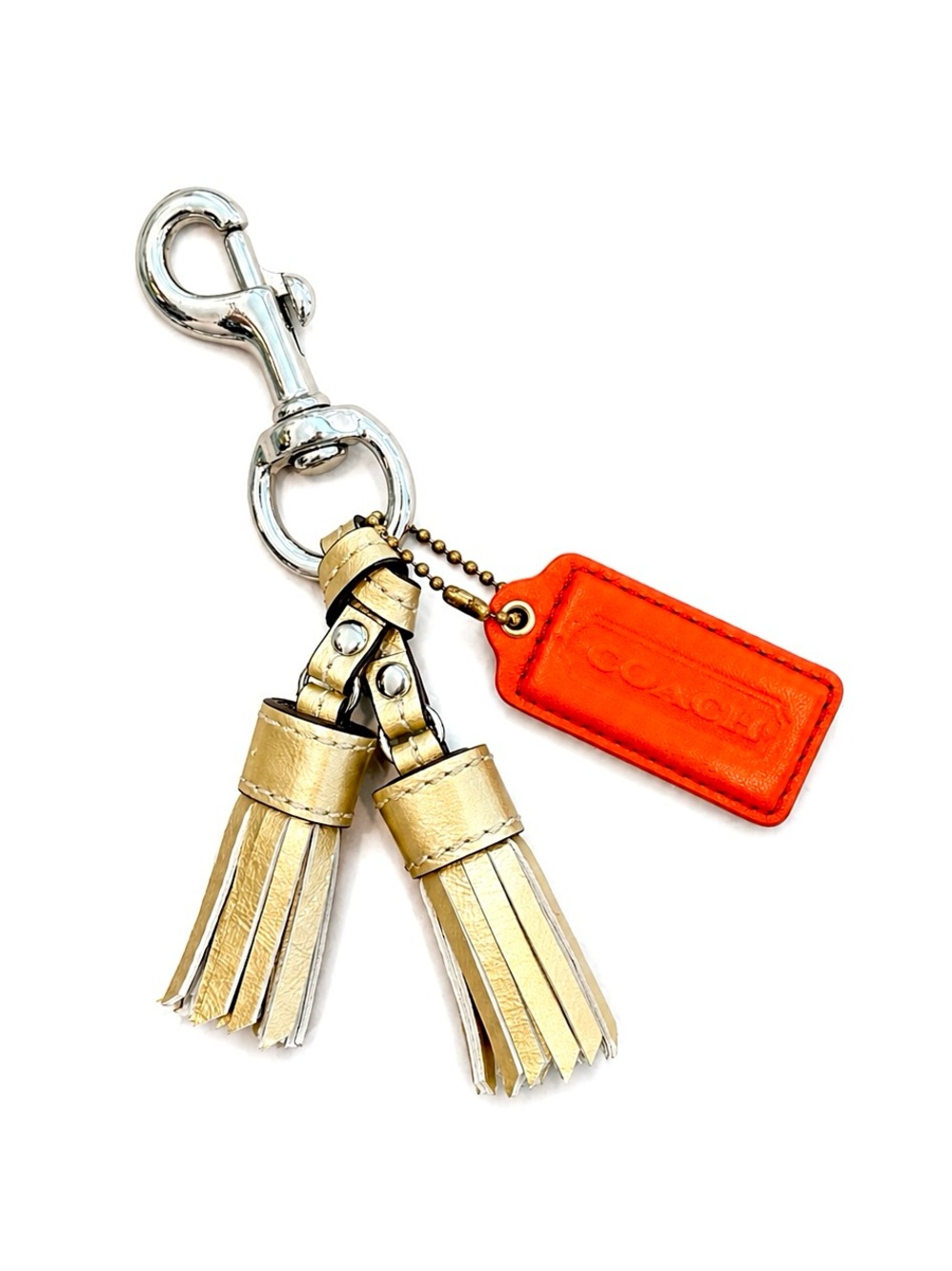 COACH Legacy Leather Tassels & Orange Hangtag Keychain Bag Charm